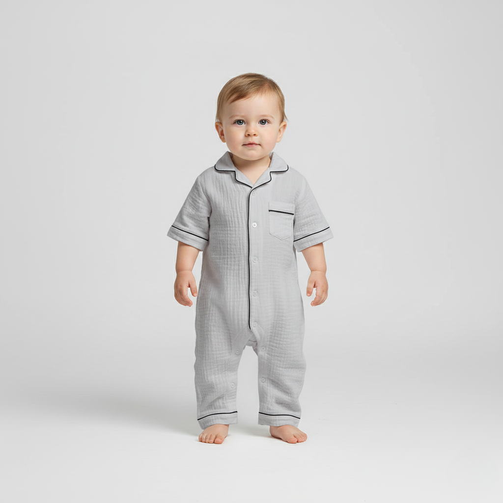 Pyjama Bébé Chic – Ensemble Élégant Coton Doux avec Boutons