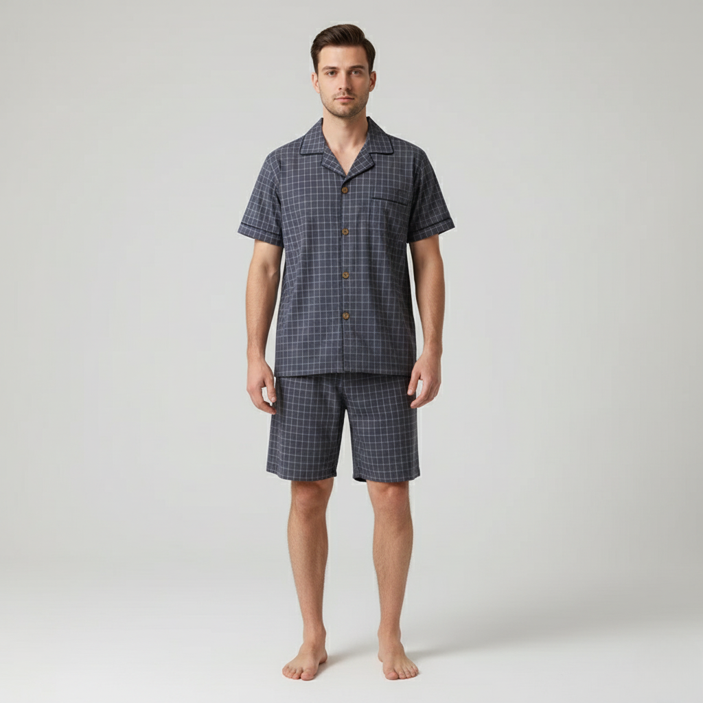 Pyjama Carreaux Homme Été – Ensemble Léger Chemise & Short