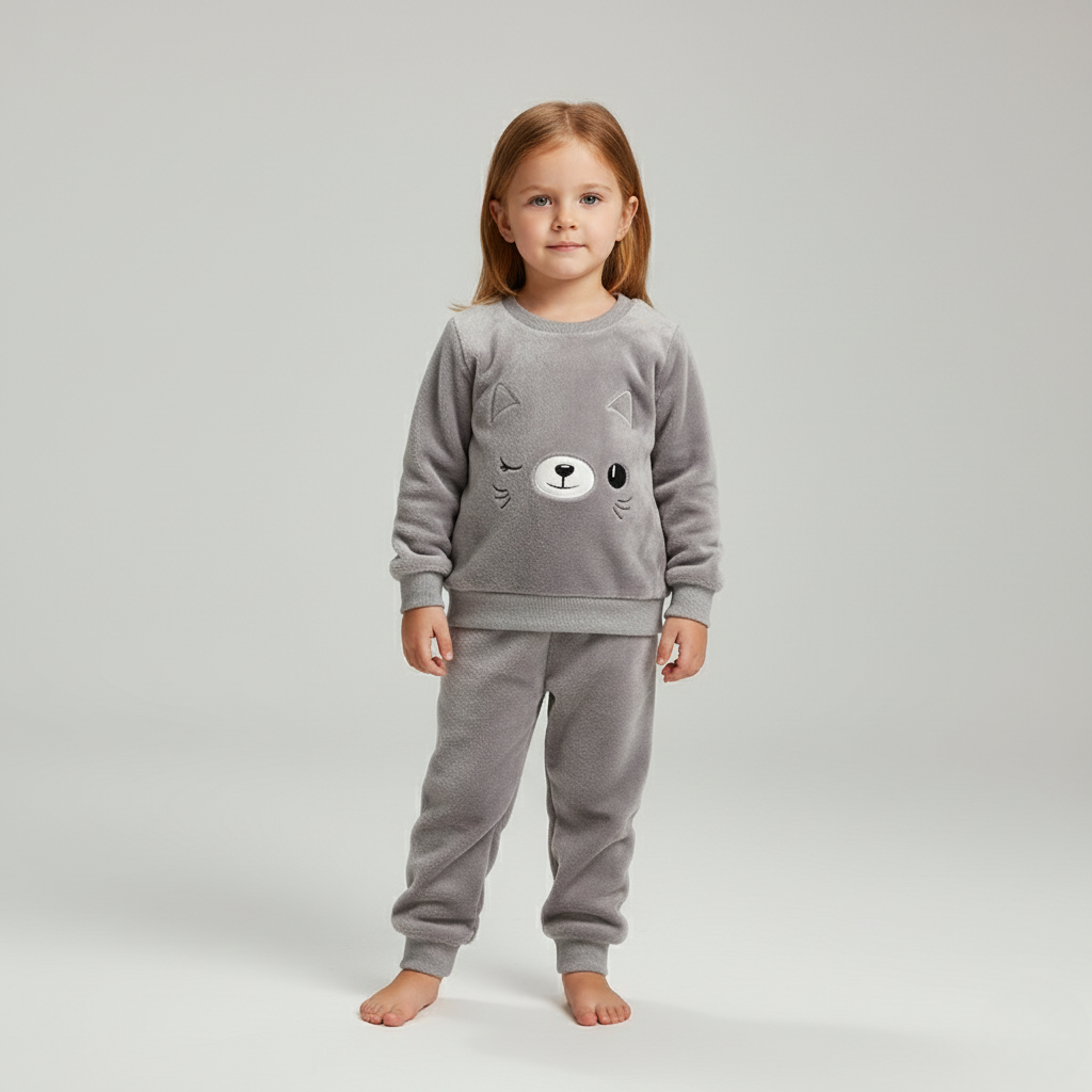 Pyjama Chat Enfant – Ensemble Polaire Doux et Chaud avec Motif Mignon