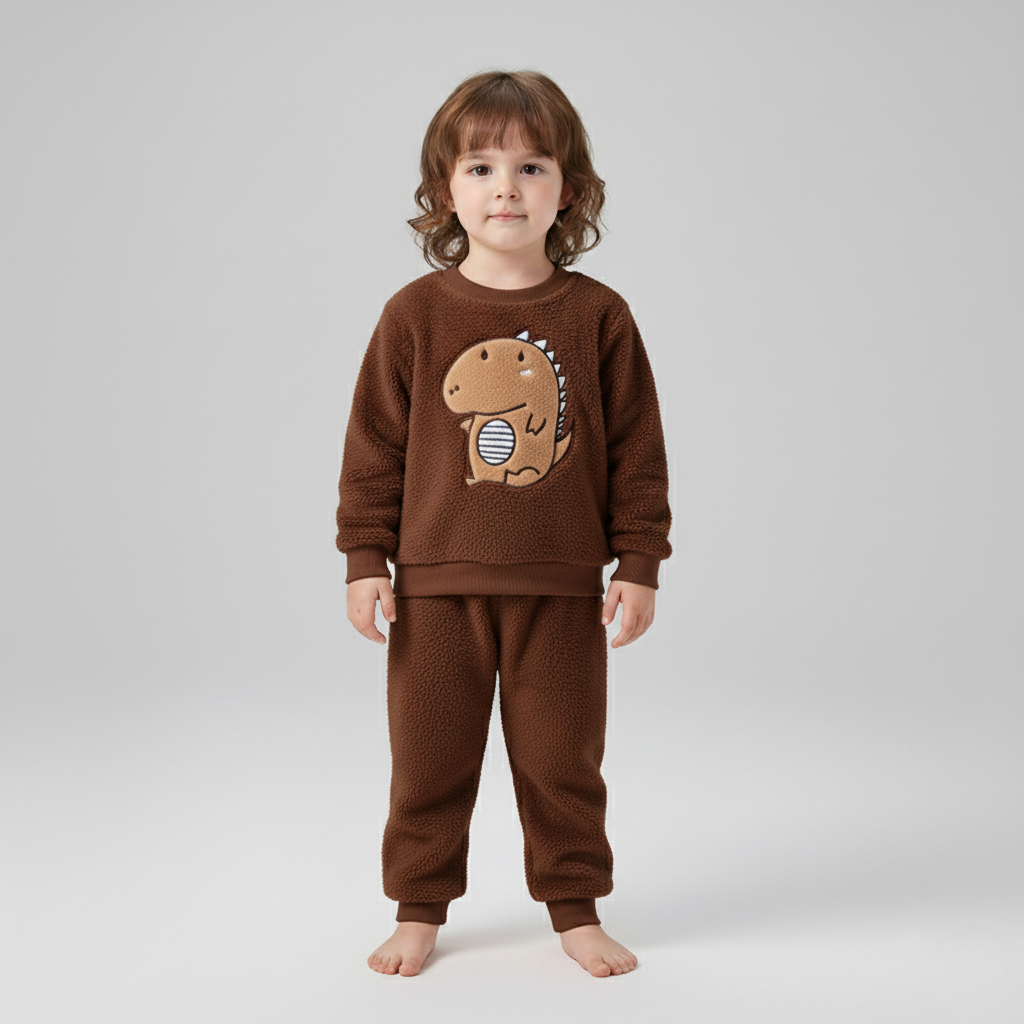 Pyjama Dinosaure Enfant – Ensemble Polaire Chaud avec Motif Rigolo