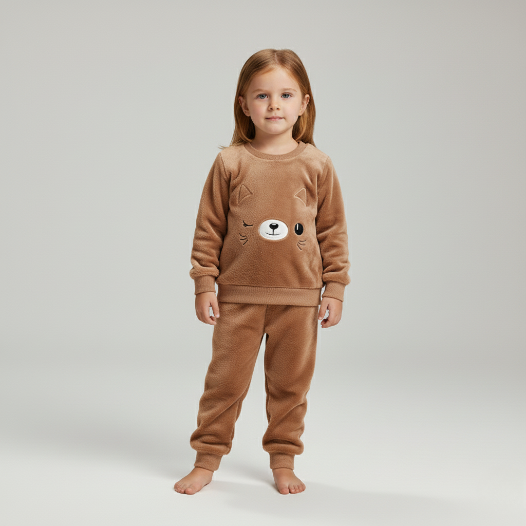 Pyjama Chat Enfant – Ensemble Polaire Doux et Chaud avec Motif Mignon