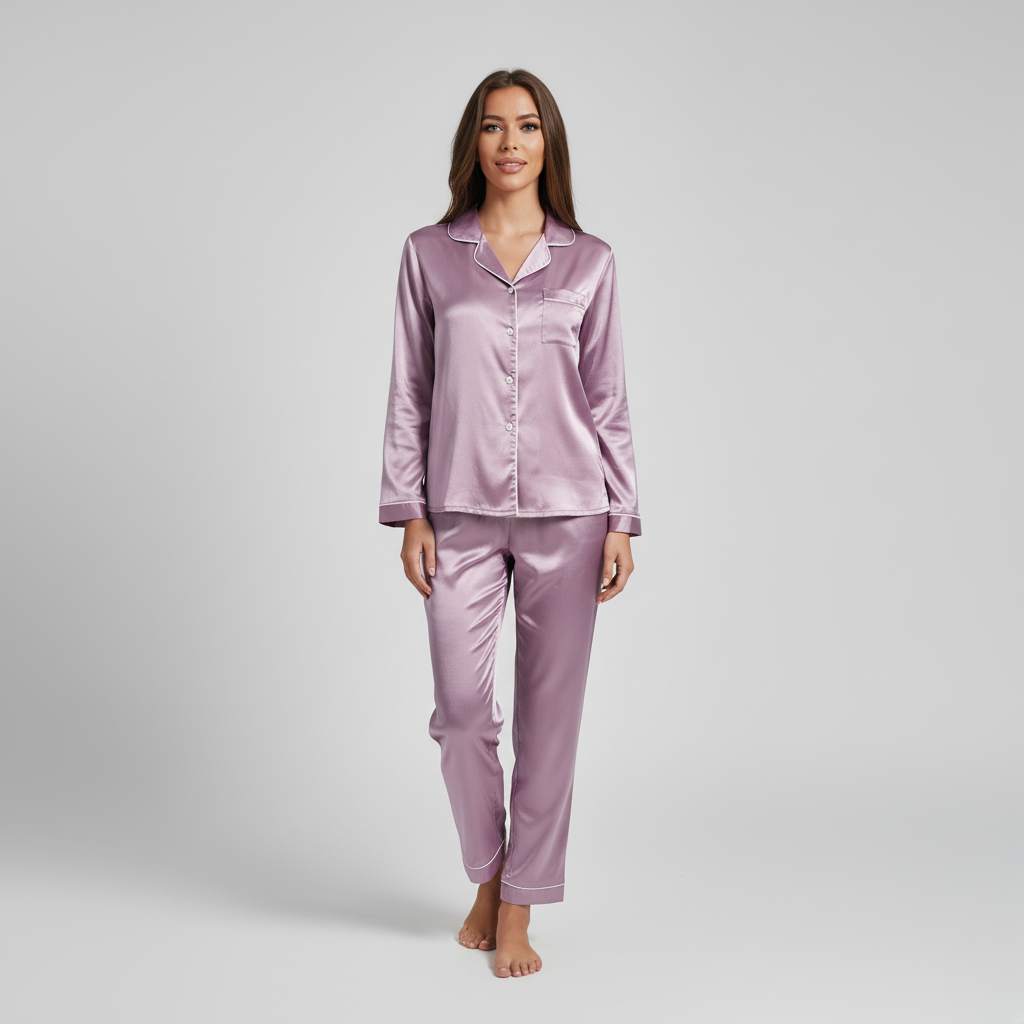 Pyjama Femme Soie – Ensemble Chic Chemise & Pantalon Long