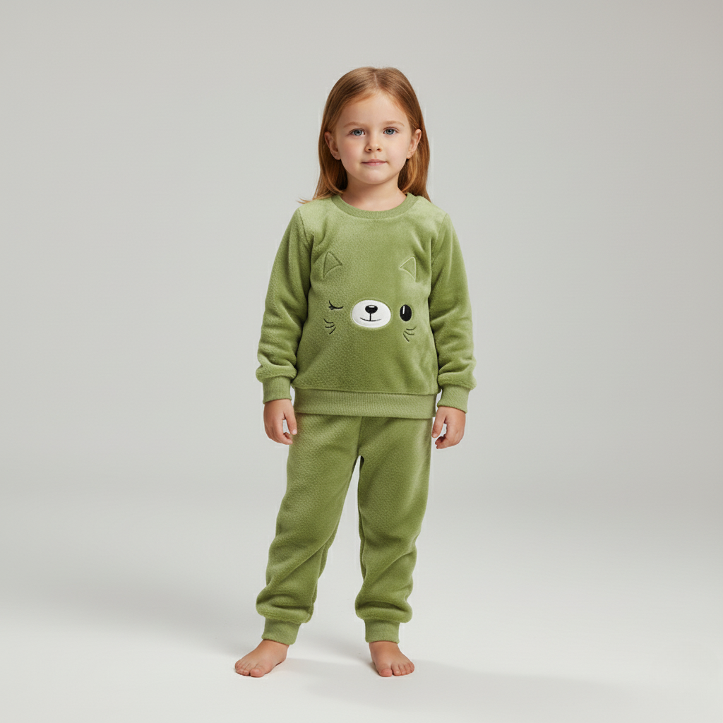 Pyjama Chat Enfant – Ensemble Polaire Doux et Chaud avec Motif Mignon
