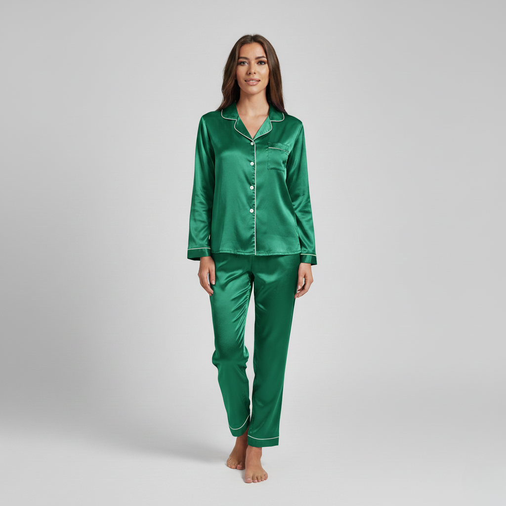 Pyjama Femme Soie – Ensemble Chic Chemise & Pantalon Long